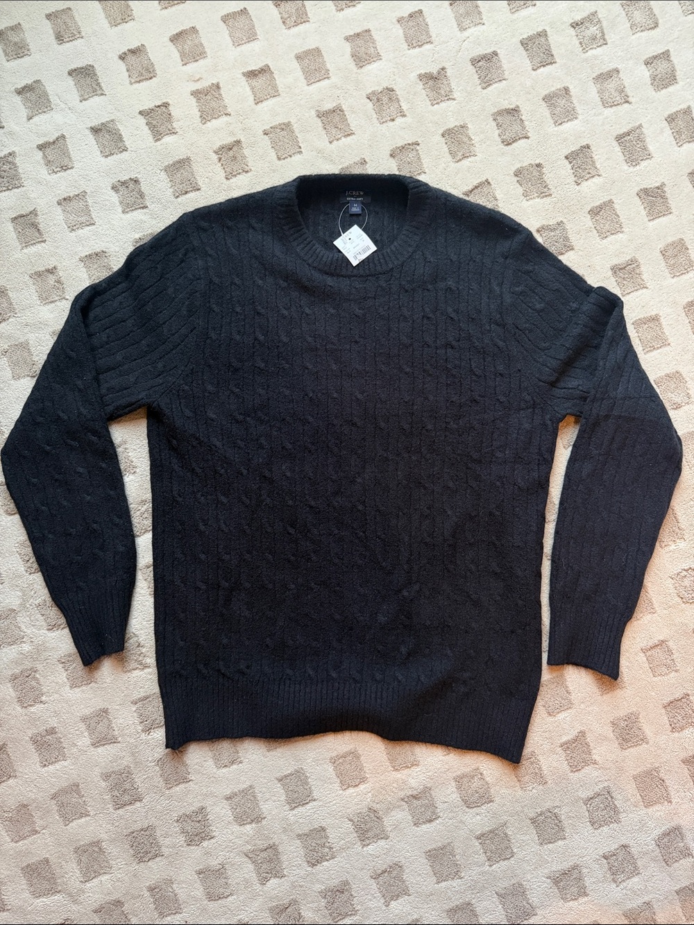 J. Crew Men's Black Cable Crewneck Sweater